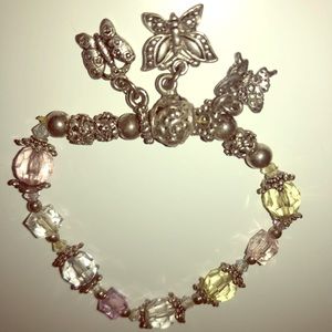 Beaded charm bracelet with butterflies